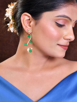 Silvermerc Designs - Women Green Stylish Gold Plated Long Earrings