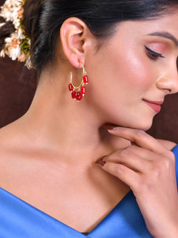 Silvermerc Designs - Women Gold-Plated Red Beaded Circular Earrings