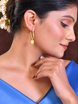 Silvermerc Designs - Yellow Beads Women Gold Plated Square Earrings