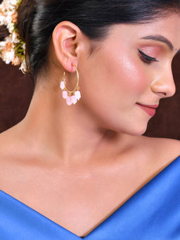 Silvermerc Designs - Women New Gold Plated Pink Beaded Circular Hoop Earrings