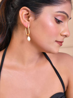 Silvermerc Designs - Women Pearls New Gold Plated Square Drop Earrings