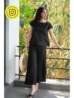 Creatures of Habit - Linen Wide Leg Pant Midnight Black
