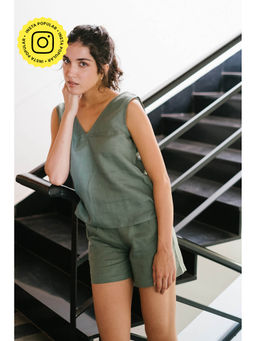 Creatures of Habit - Linen Tailored Shorts Sage Green