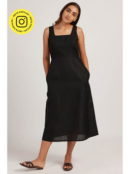 Creatures of Habit - Linen Midi Dress Midnight Black