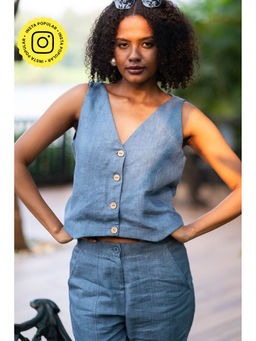 Creatures of Habit - Heavy Linen Waistcoat Denim Blue