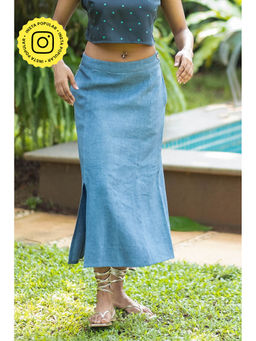 Creatures of Habit - Heavy Linen Midi Skirt Denim Blue