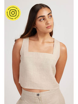 Creatures of Habit - Linen Crop Top Ginger Beige