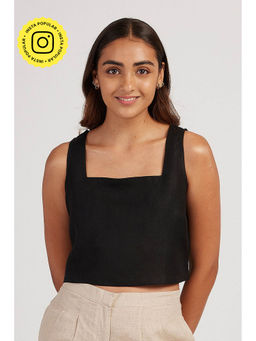 Creatures of Habit - Linen Crop Top Midnight Black
