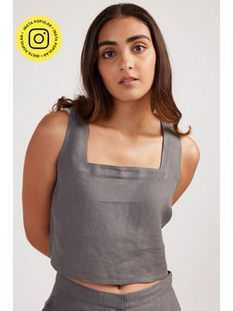 Creatures of Habit - Linen Crop Top Slate Grey