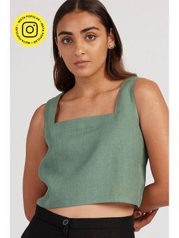 Creatures of Habit - Linen Crop Top Sage Green