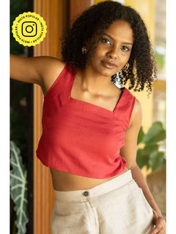 Creatures of Habit - Linen Crop Top Indian Red