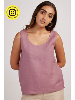 Creatures of Habit - Linen Round Neck Tank Vintage Mauve