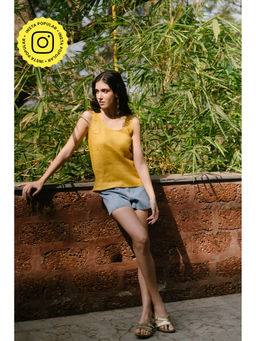 Creatures of Habit - Linen Round Neck Tank Yellow