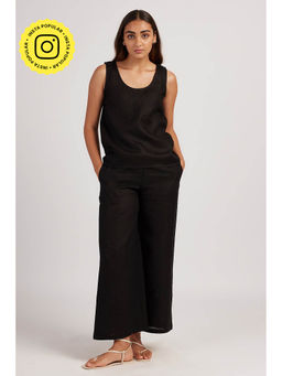 Creatures of Habit - Linen Round Neck Tank Midnight Black