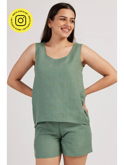 Creatures of Habit - Linen Round Neck Tank Sage Green