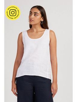 Creatures of Habit - Linen Round Neck Tank Pearl White