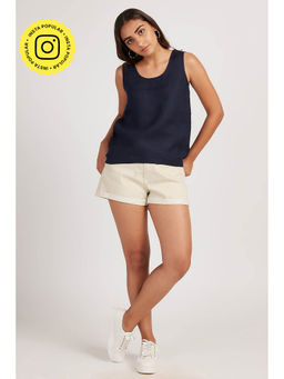 Creatures of Habit - Linen Round Neck Tank Navy Blue