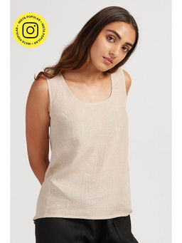 Creatures of Habit - Linen Round Neck Tank Ginger Beige