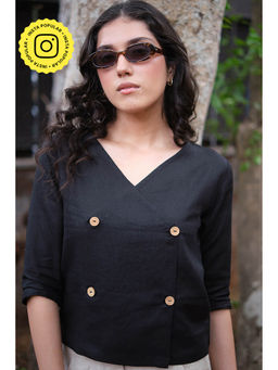 Creatures of Habit - Linen Wrap Top Black Coffee