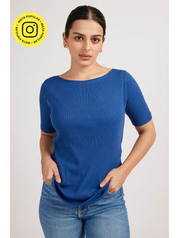 Creatures of Habit - Rib Boat Neck Top Short Sleeve Cobalt Blue