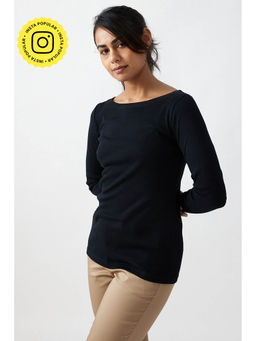 Creatures of Habit - Rib Boat Neck Top Carbon Black