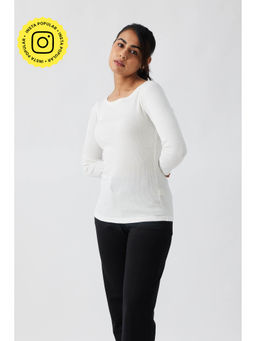 Creatures of Habit - Rib Boat Neck Top Marshmallow White