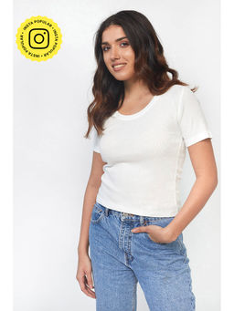 Creatures of Habit - Rib Scoop Neck Top Marshmallow White