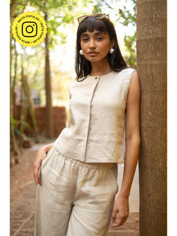 Creatures of Habit - Linen Sleeveless Ginger Beige Shirt