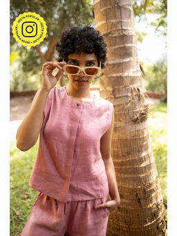 Creatures of Habit - Linen Sleeveless Vintage Pink Shirt
