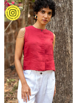 Creatures of Habit - Linen Sleeveless Indian Red Shirt