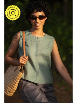 Creatures of Habit - Linen Sleeveless Sage Green Shirt