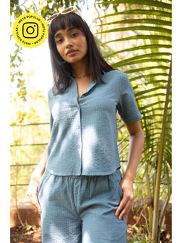 Creatures of Habit - Seersucker Oversized Wild Flower Blue Shirt