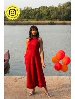 Creatures of Habit - Linen Cutaway Maxi Dress- Indian Red