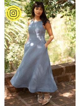 Creatures of Habit - Linen Cutaway Maxi Dress- Wildflower Blue