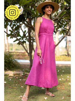 Creatures of Habit - Linen Cutaway Maxi Dress- Royal Purple