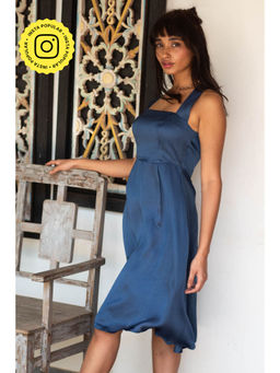 Creatures of Habit - Satin Fit And Flare Dress- Twilight Blue