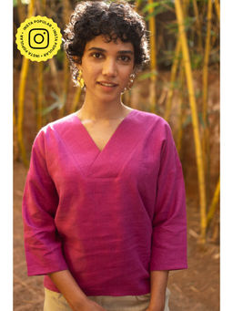 Creatures of Habit - Linen V Neck Top- Royal Purple