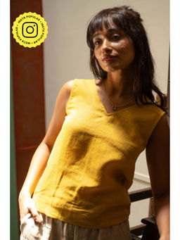 Creatures of Habit - Linen V Neck Tank- Mustard