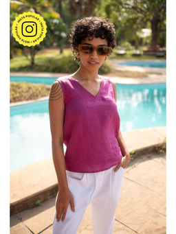 Creatures of Habit - Linen V Neck Tank- Royal Purple