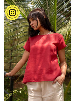 Creatures of Habit - Linen Boat Neck Top- Indian Red