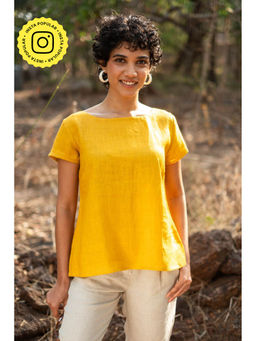 Creatures of Habit - Linen Boat Neck Top- Mustard