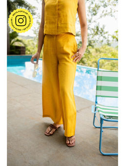 Creatures of Habit - Linen Wide Leg Pants-Mustard