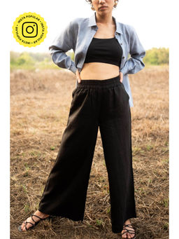 Creatures of Habit - Linen Oversized Pants-Midnight Black