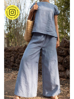 Creatures of Habit - Linen Oversized Pants-Wildflower Blue