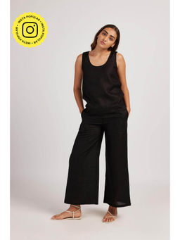 Creatures of Habit - Linen Round Neck Co-Ord- Midnight Black (Set of 2)