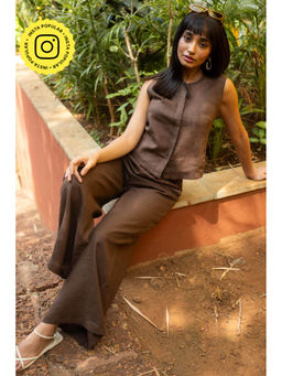 Creatures of Habit - Linen Sleeveless Co-Ord- Tree Trunk Brown (Set of 2)