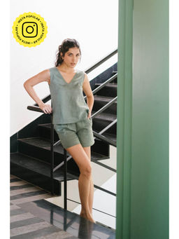 Creatures of Habit - Linen V-Neck Co-Ord- Sage Green (Set of 2)