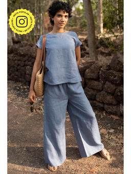 Creatures of Habit - Linen Boat Neck Co-Ord- Wildflower Blue (Set of 2)