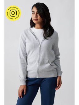 Creatures of Habit - Flat Knit Zip Hoodie Pebble Grey