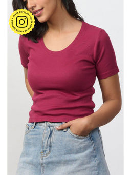 Creatures of Habit - Berry Pink Rib Round Neck T-shirt